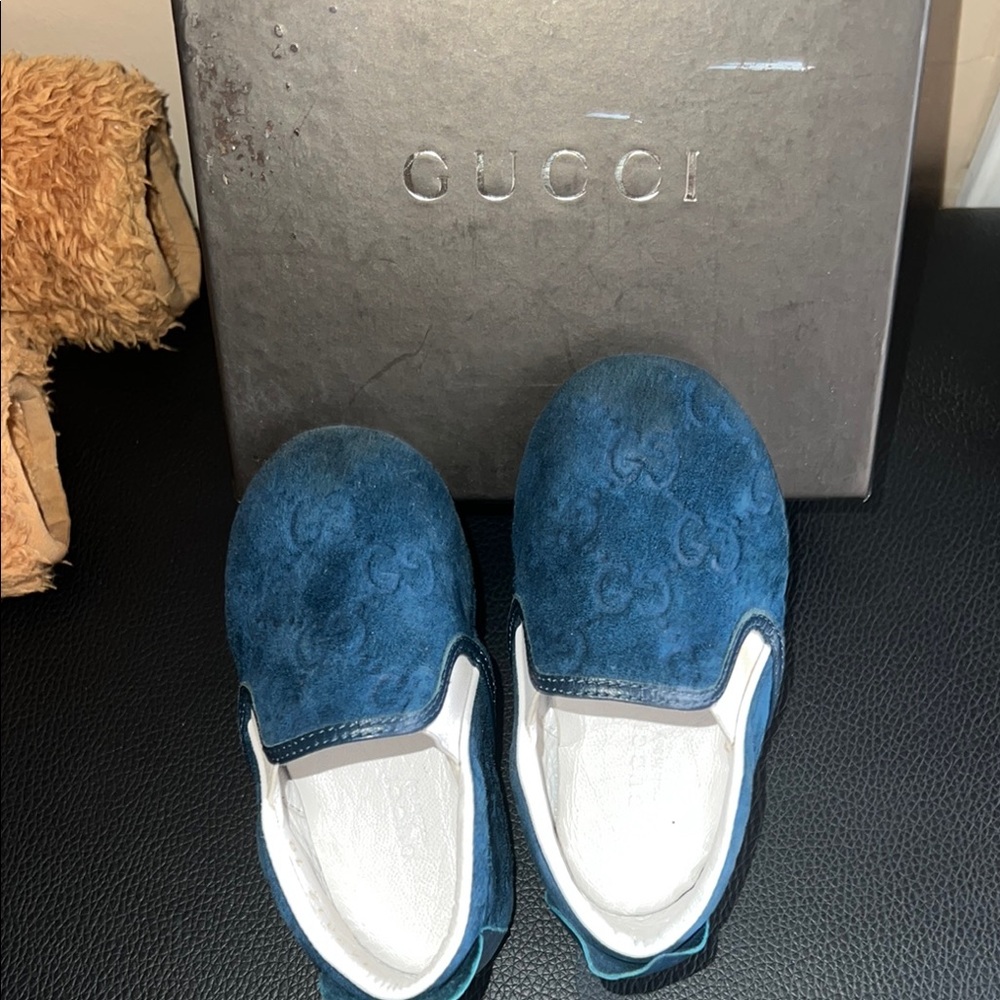 Gucci Blue Suede Slip-On Shoes